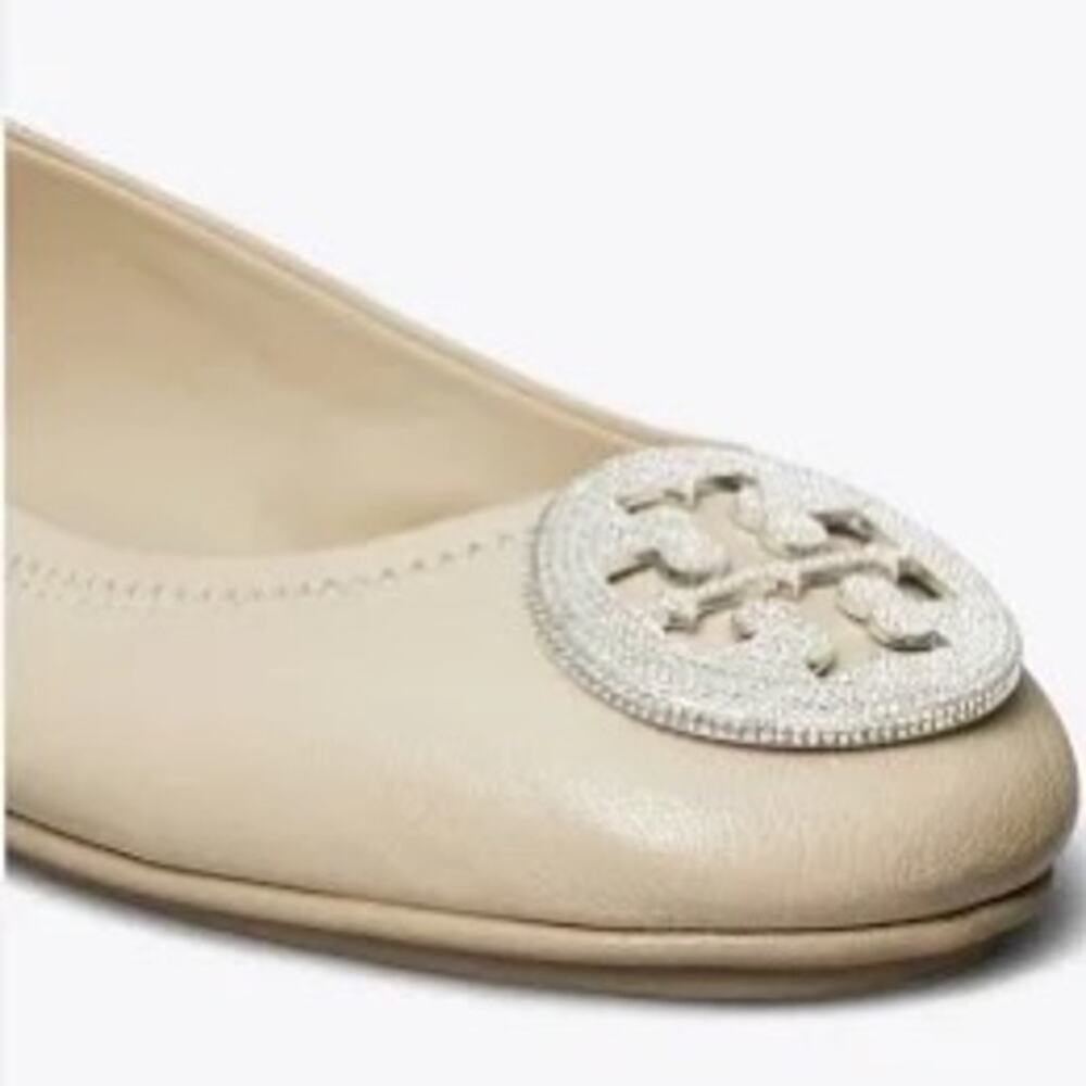 Tory Burch NIB Travel Minnie Flats with Pave Logo Sz 8 Stone